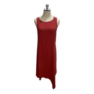 EILEEN FISHER Asymmetrical Hem Silk Georgette Fluid Dress Women Sz XS Red Rust